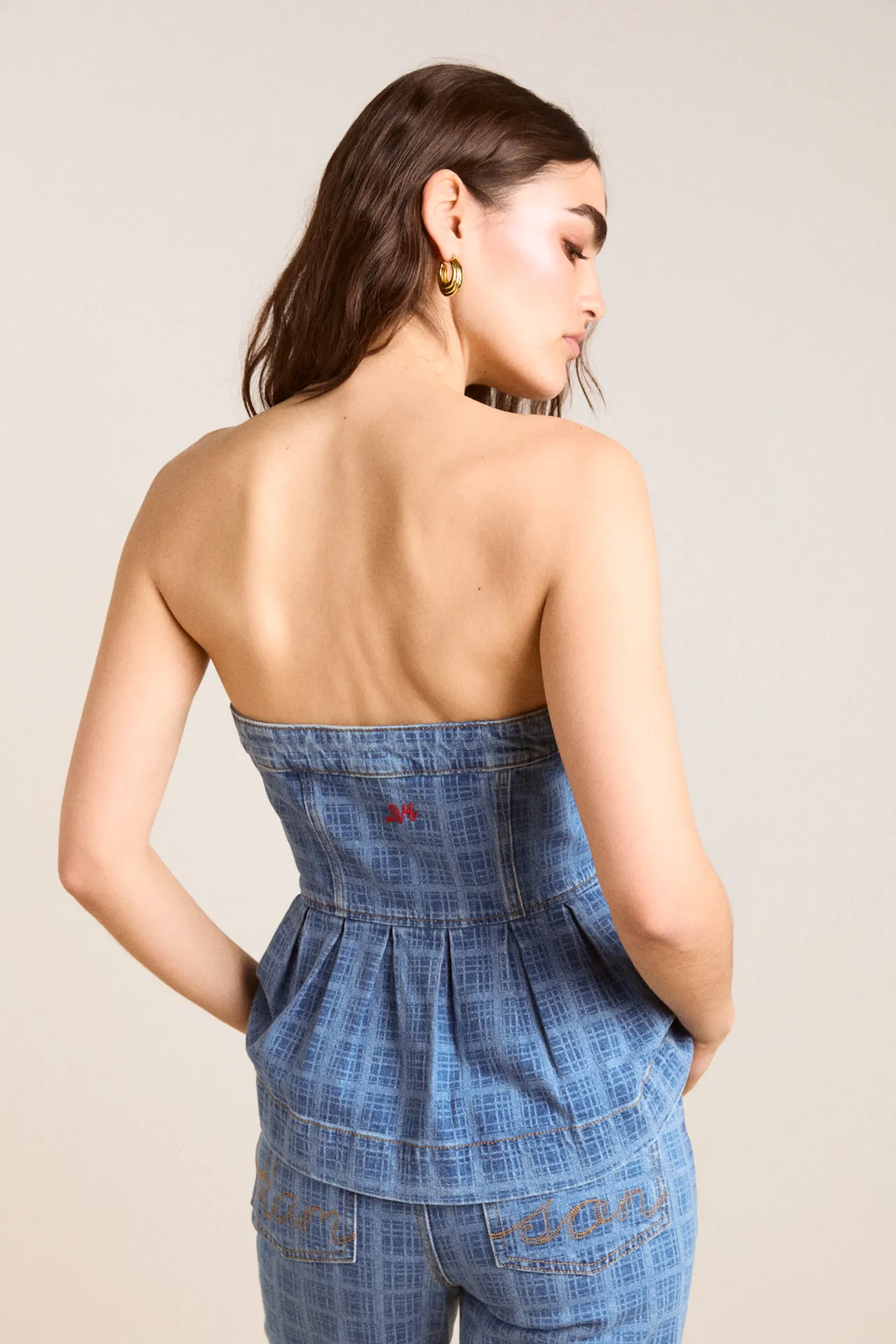 eloise denim top - laser check sold by Damson Madder product image thumbnail 4
