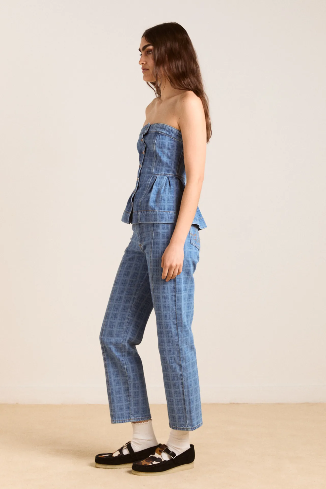 eloise denim top - laser check sold by Damson Madder product image thumbnail 3