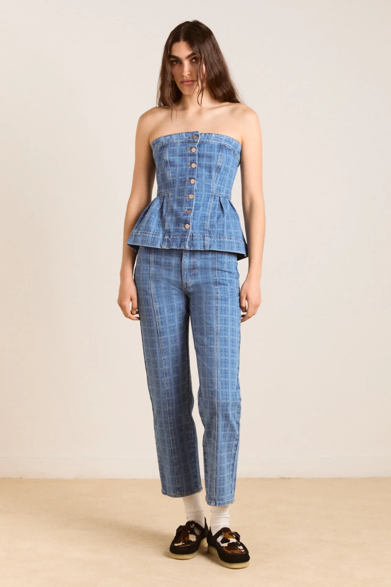 eloise denim top - laser check sold by Damson Madder product image thumbnail 2