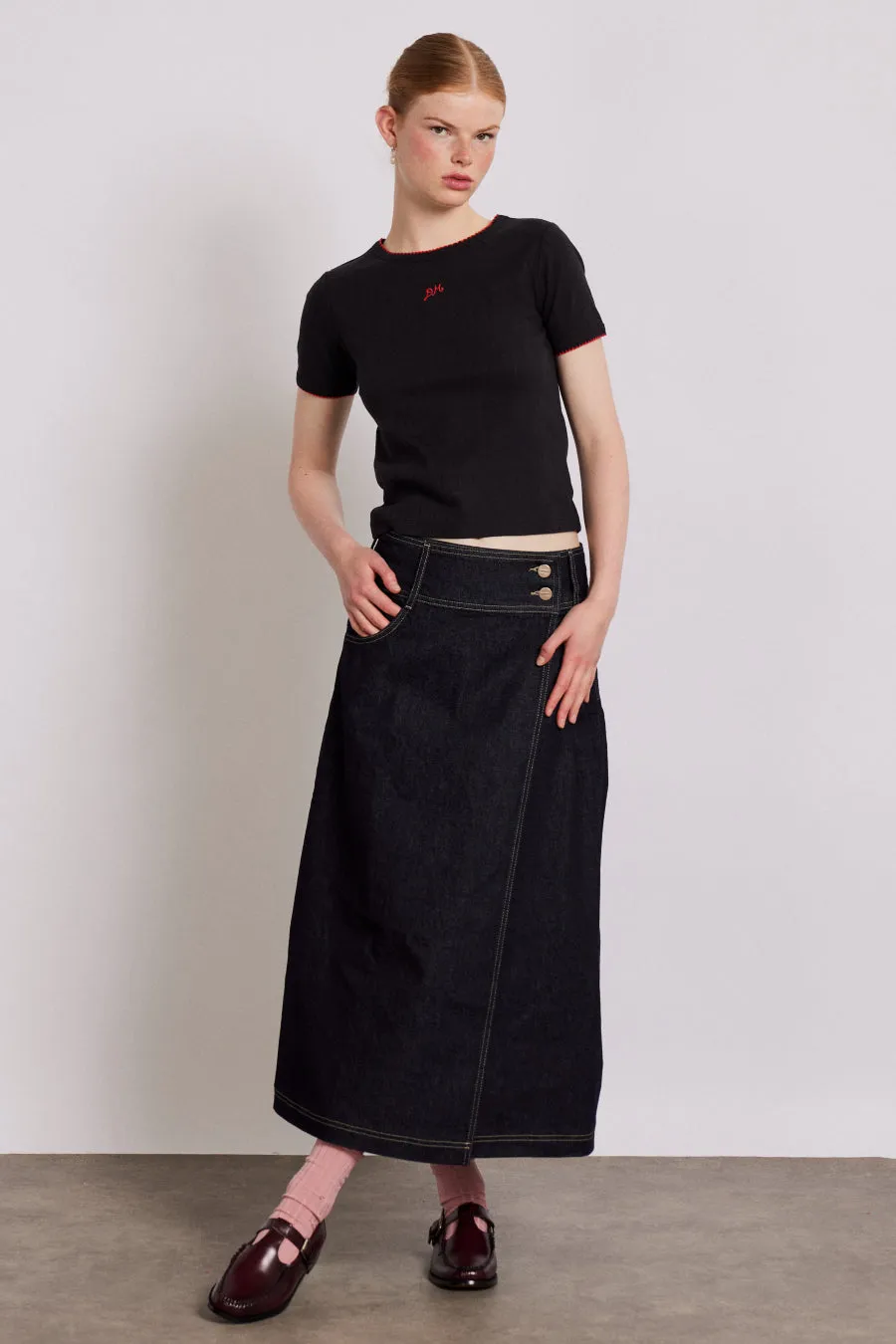 raye denim skirt - dark indigo sold by Damson Madder