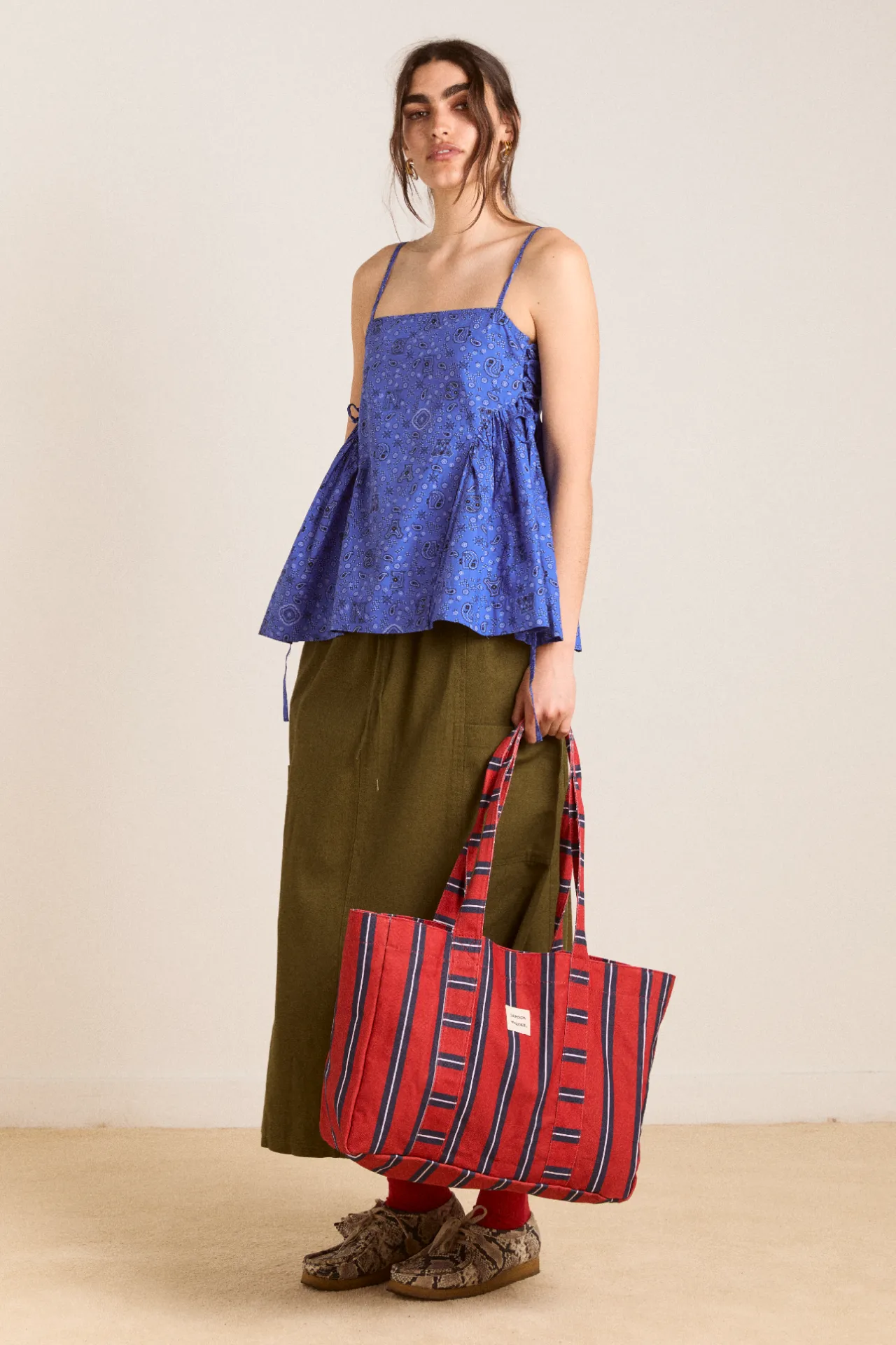 dm canvas tote - red stripe sold by Damson Madder product image thumbnail 3