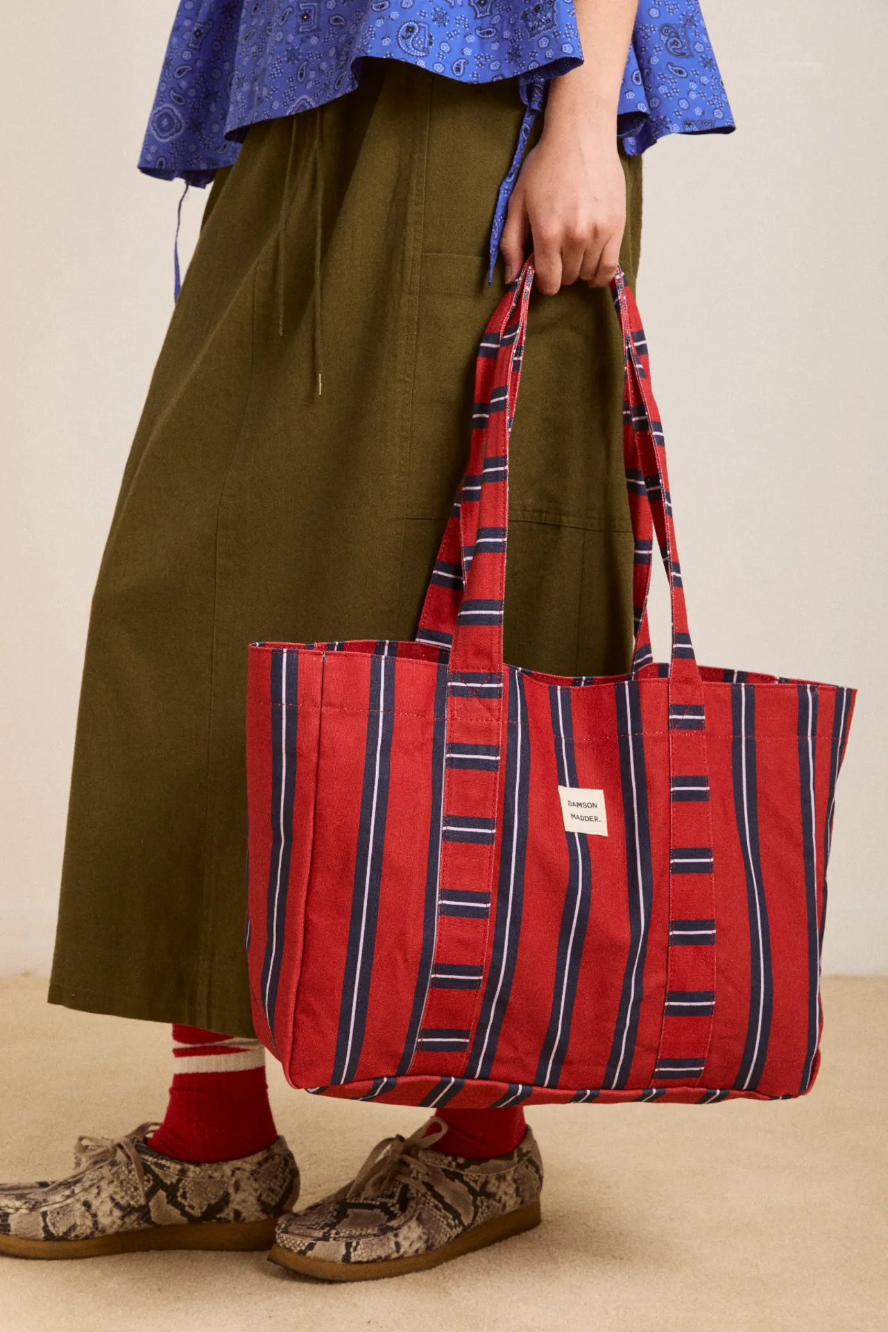 dm canvas tote - red stripe sold by Damson Madder product image thumbnail 2