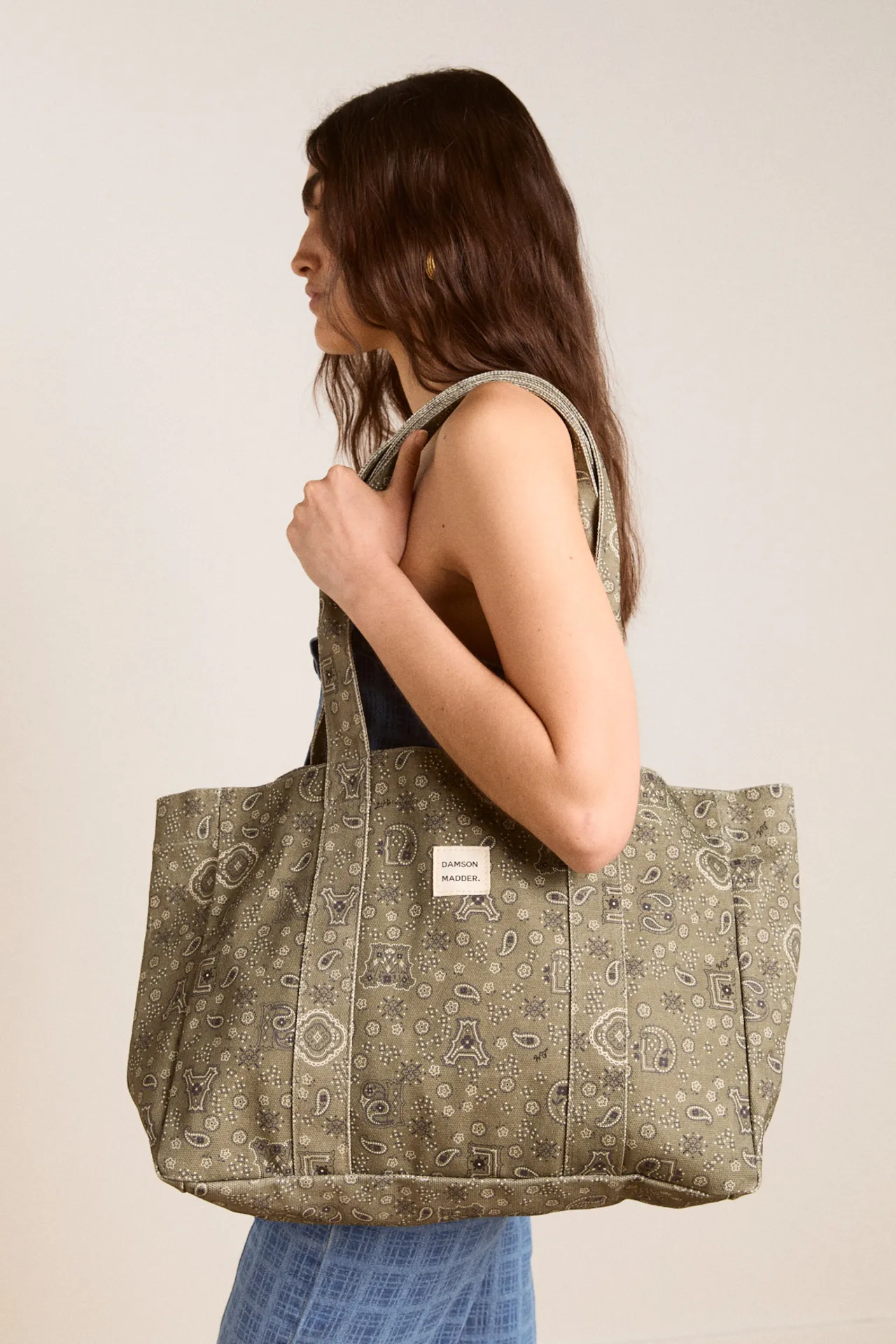 dm canvas tote - olive paisley print sold by Damson Madder product image thumbnail 2