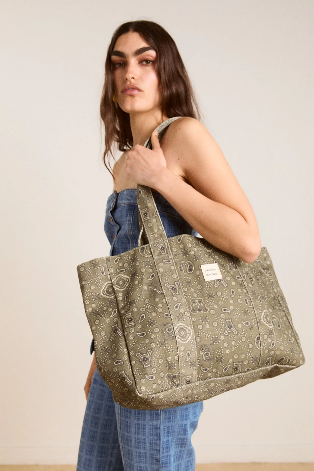 dm canvas tote - olive paisley print sold by Damson Madder product image thumbnail 3