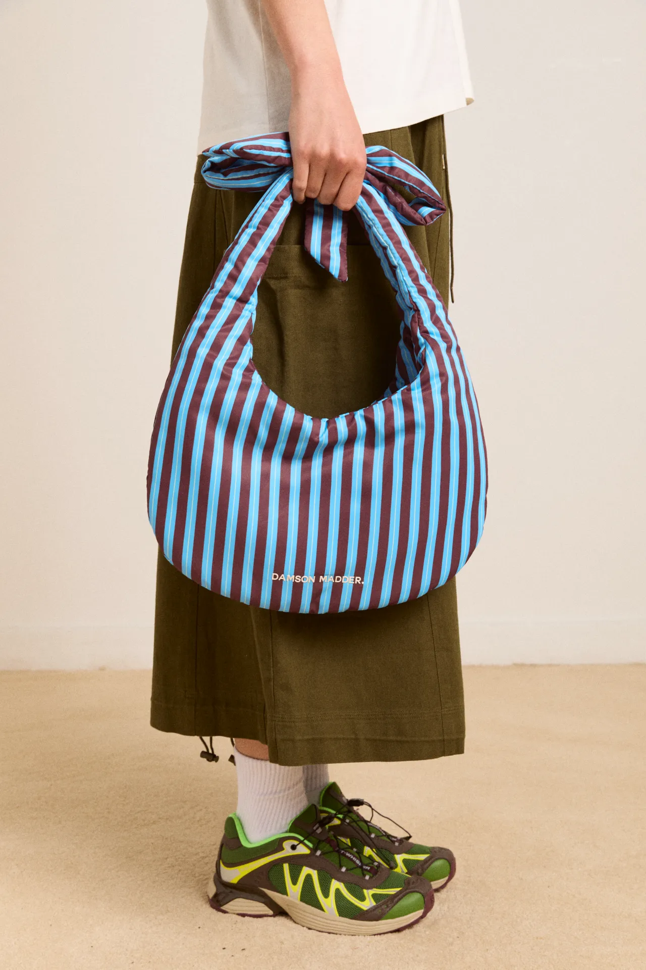 minimal quinn bag - choc stripe sold by Damson Madder