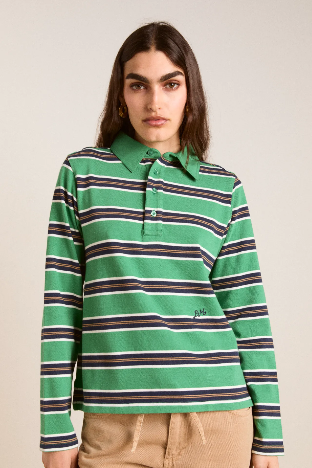 cassia shrunken rugby - green stripe sold by Damson Madder