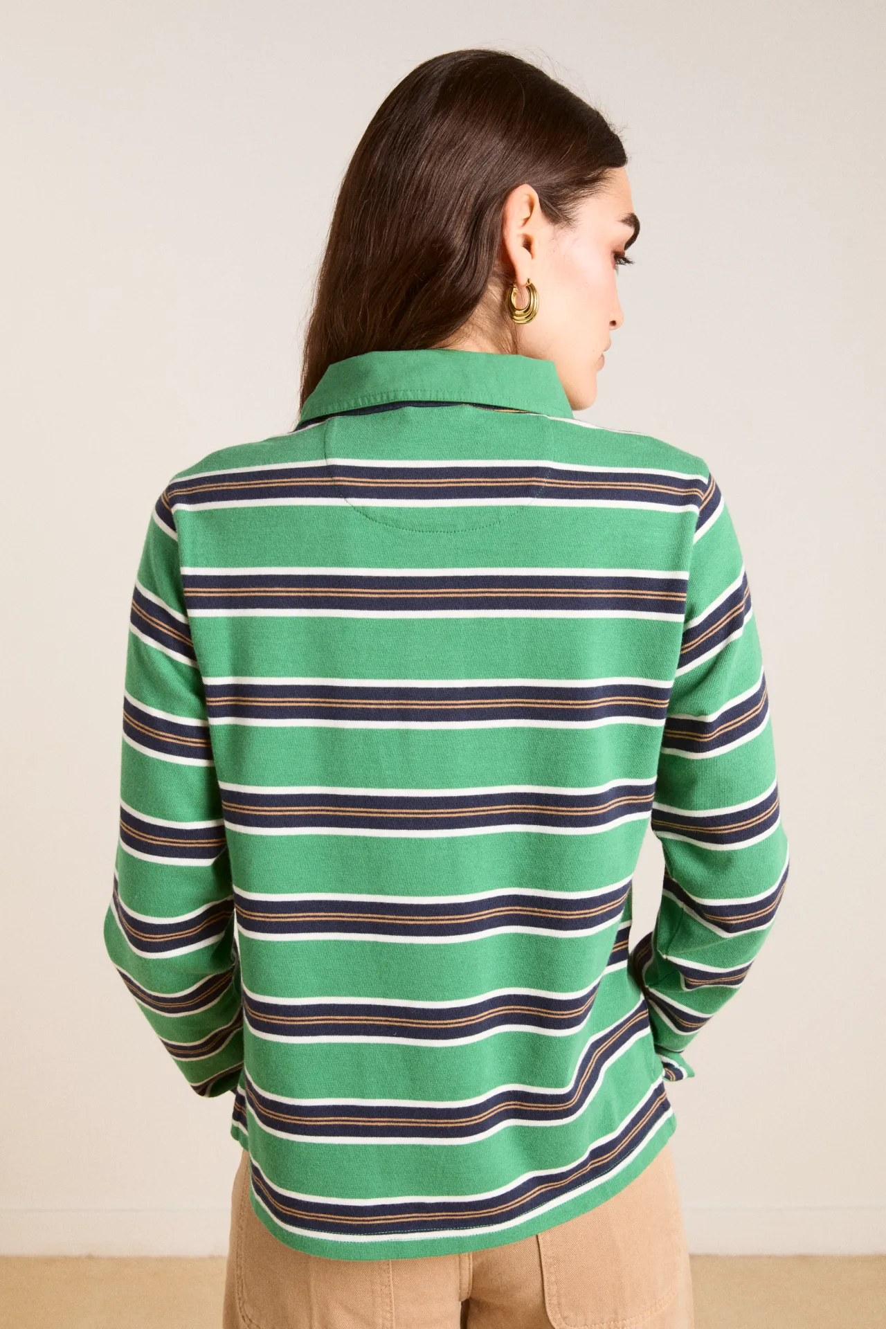 cassia shrunken rugby - green stripe sold by Damson Madder product image thumbnail 3