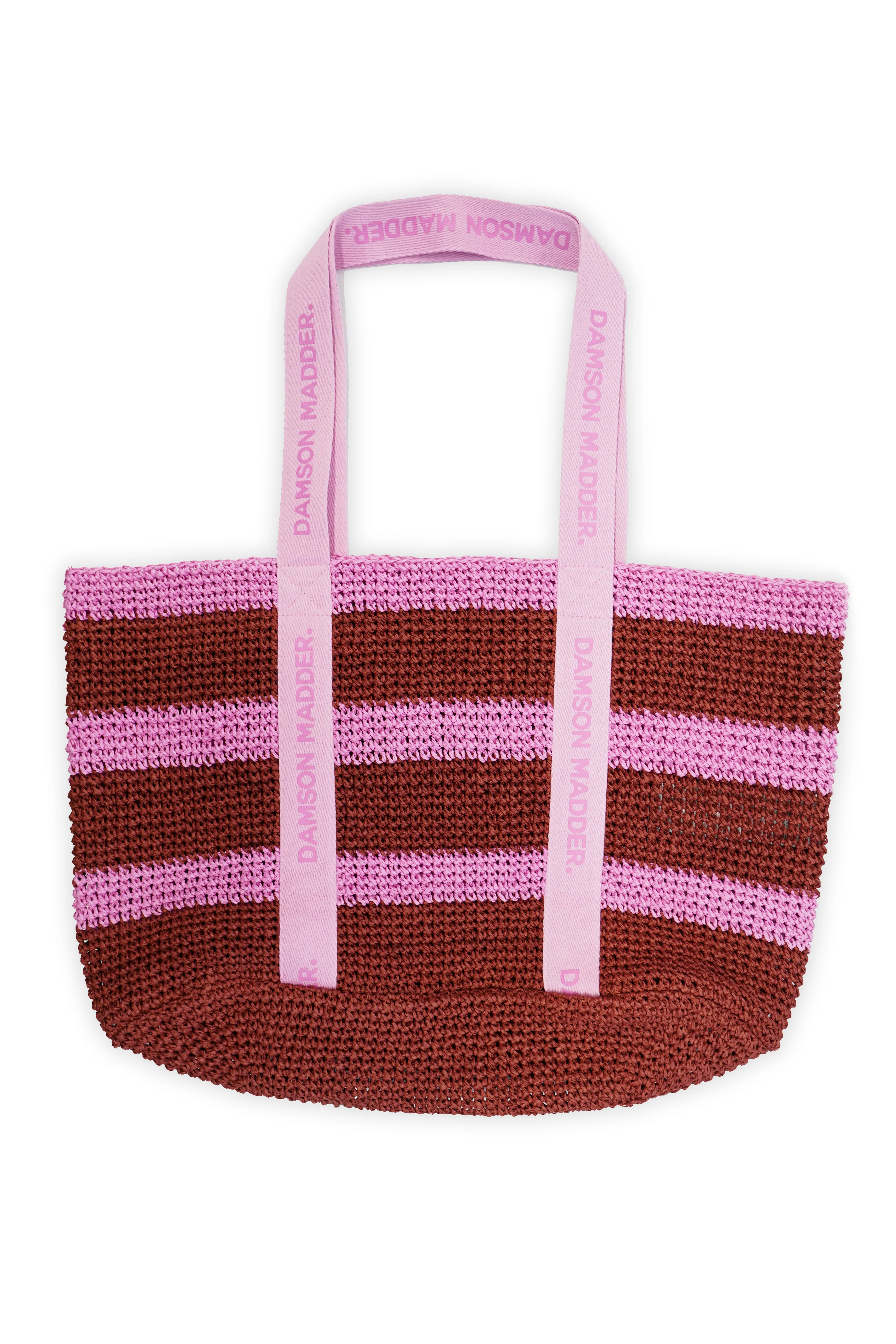 stripe raffia tote bag pink/red sold by Damson Madder