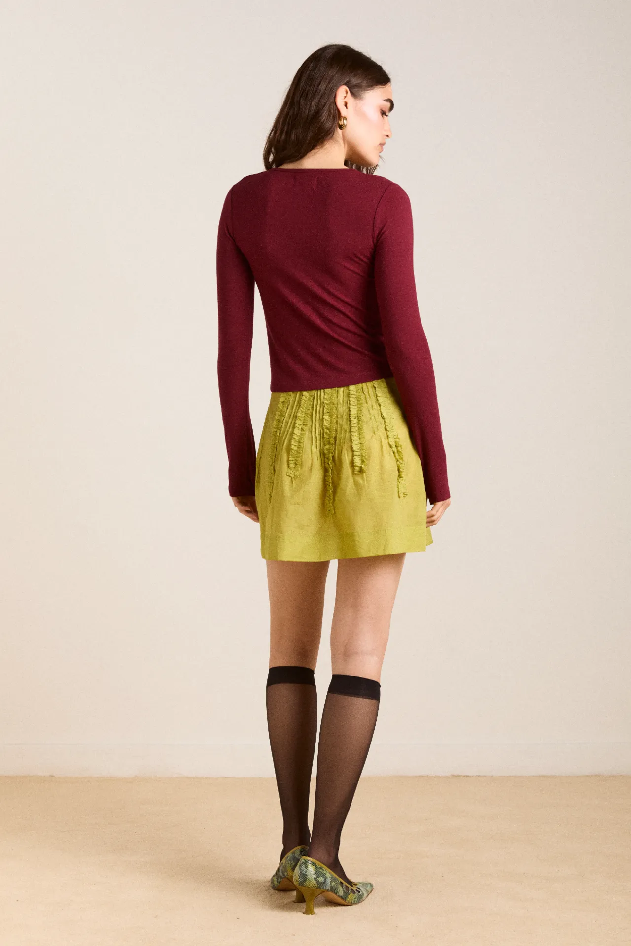 glinda ruffle mini skirt - golden lime sold by Damson Madder product image thumbnail 4