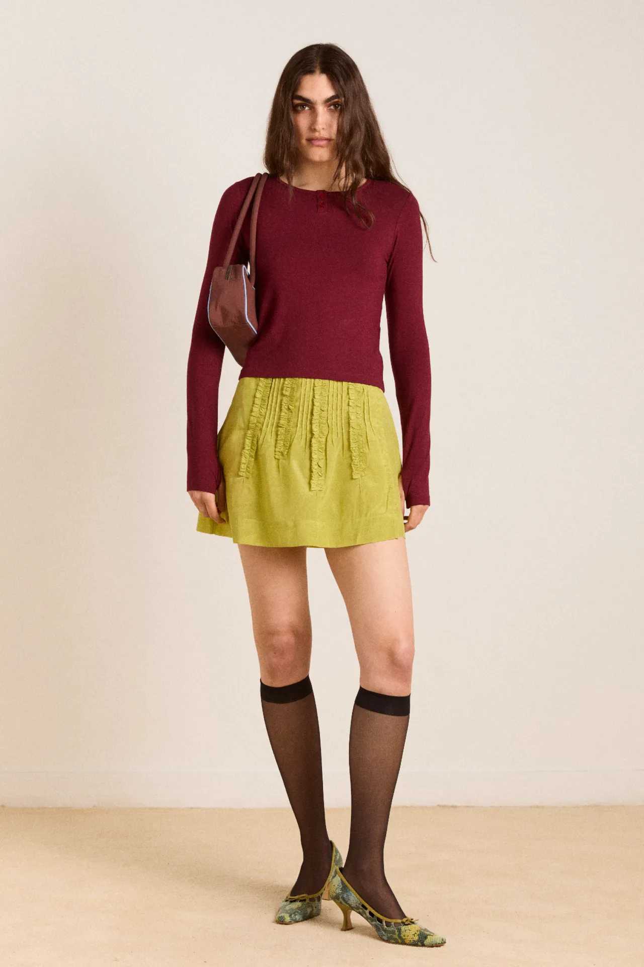 glinda ruffle mini skirt - golden lime sold by Damson Madder