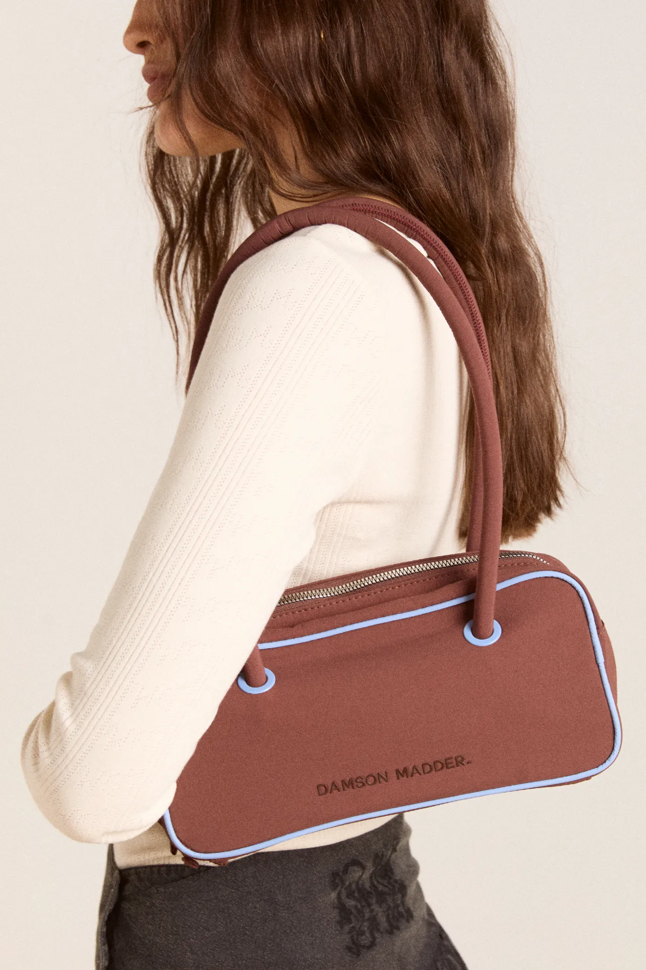 benny mini bowler bag - choc & blue sold by Damson Madder product image thumbnail 4