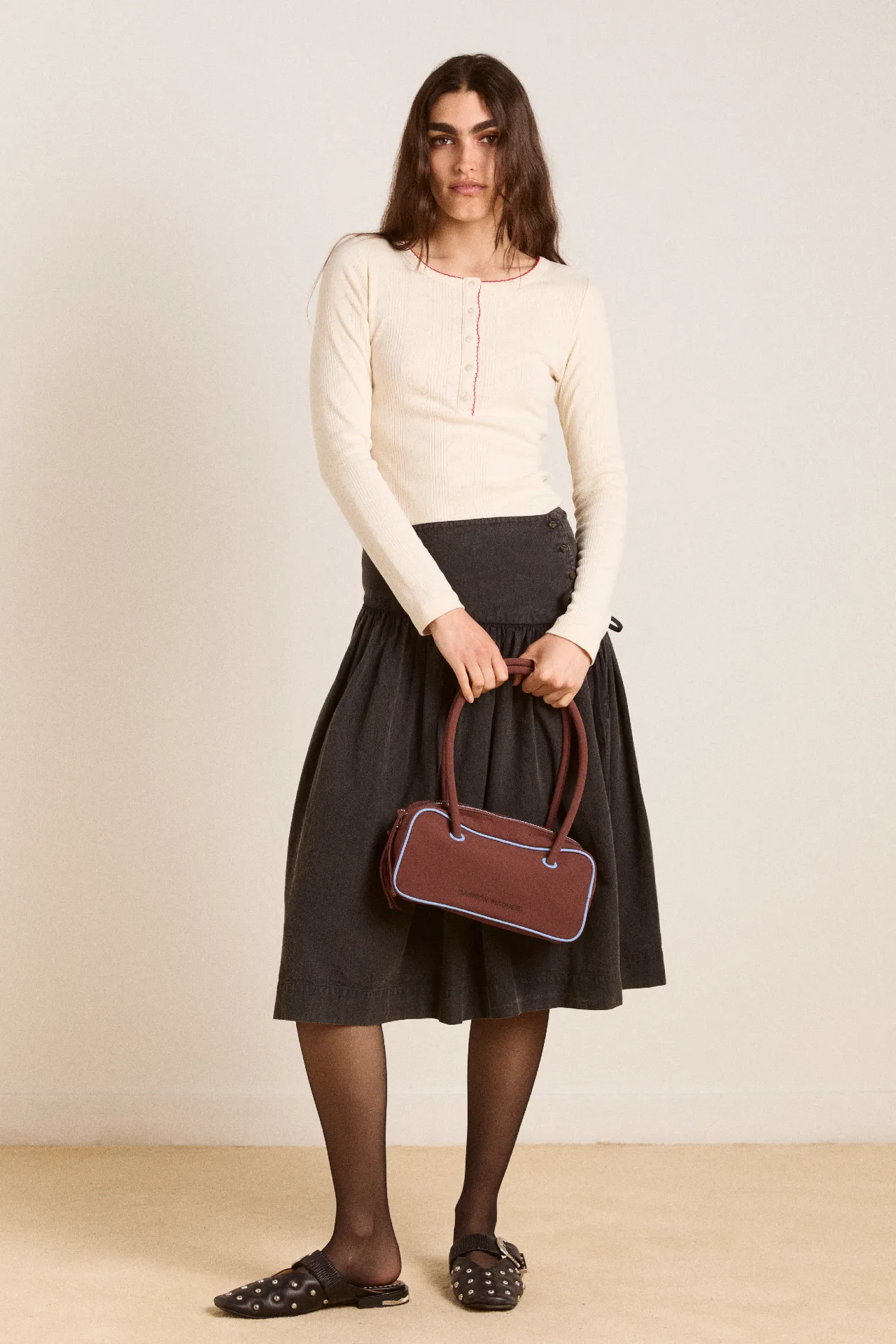 benny mini bowler bag - choc & blue sold by Damson Madder product image thumbnail 3