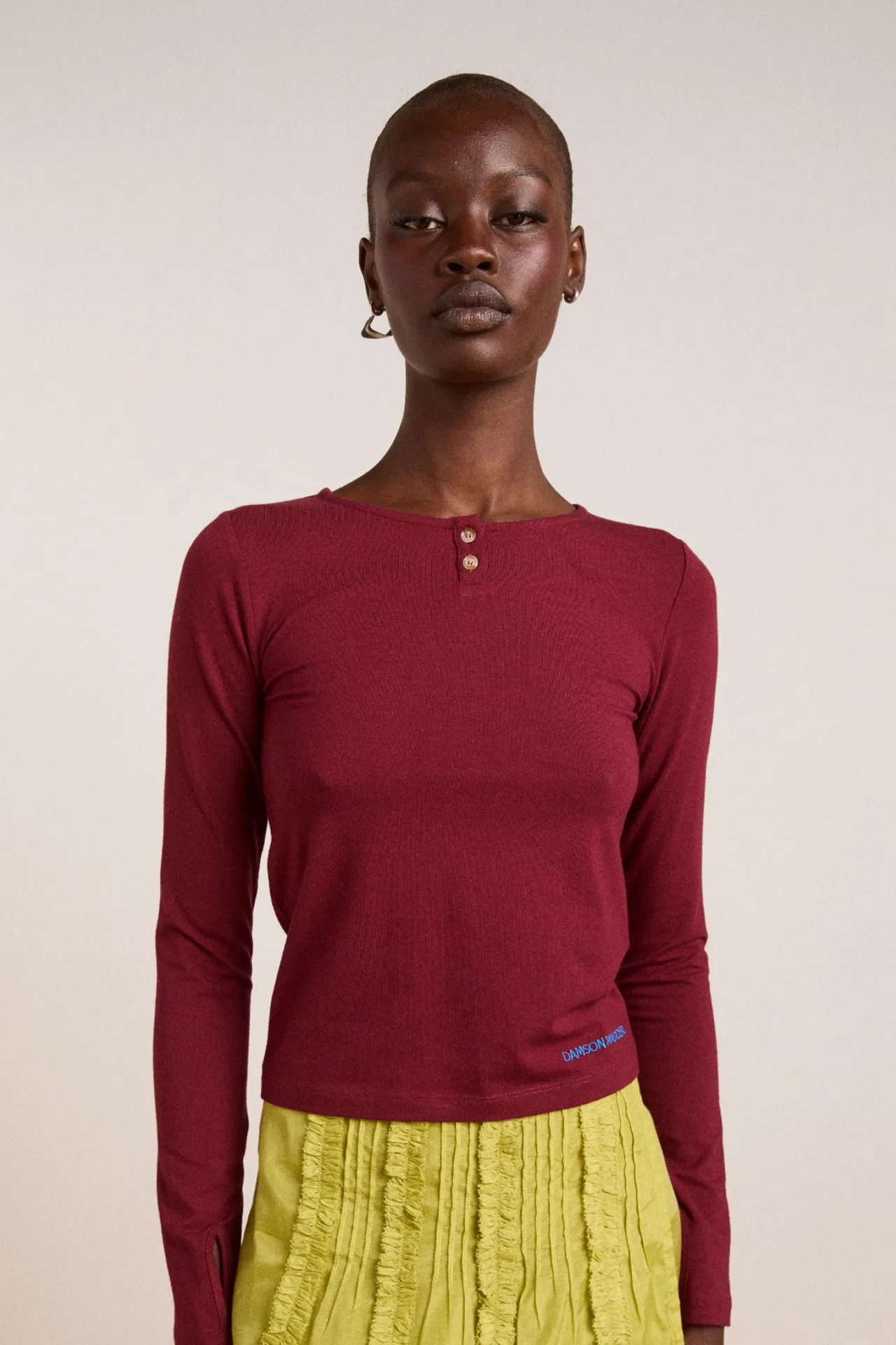 ninette ls top - burgundy sold by Damson Madder