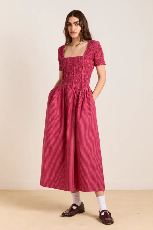 raphaela ruffle midi dress - berry business sold by Damson Madder