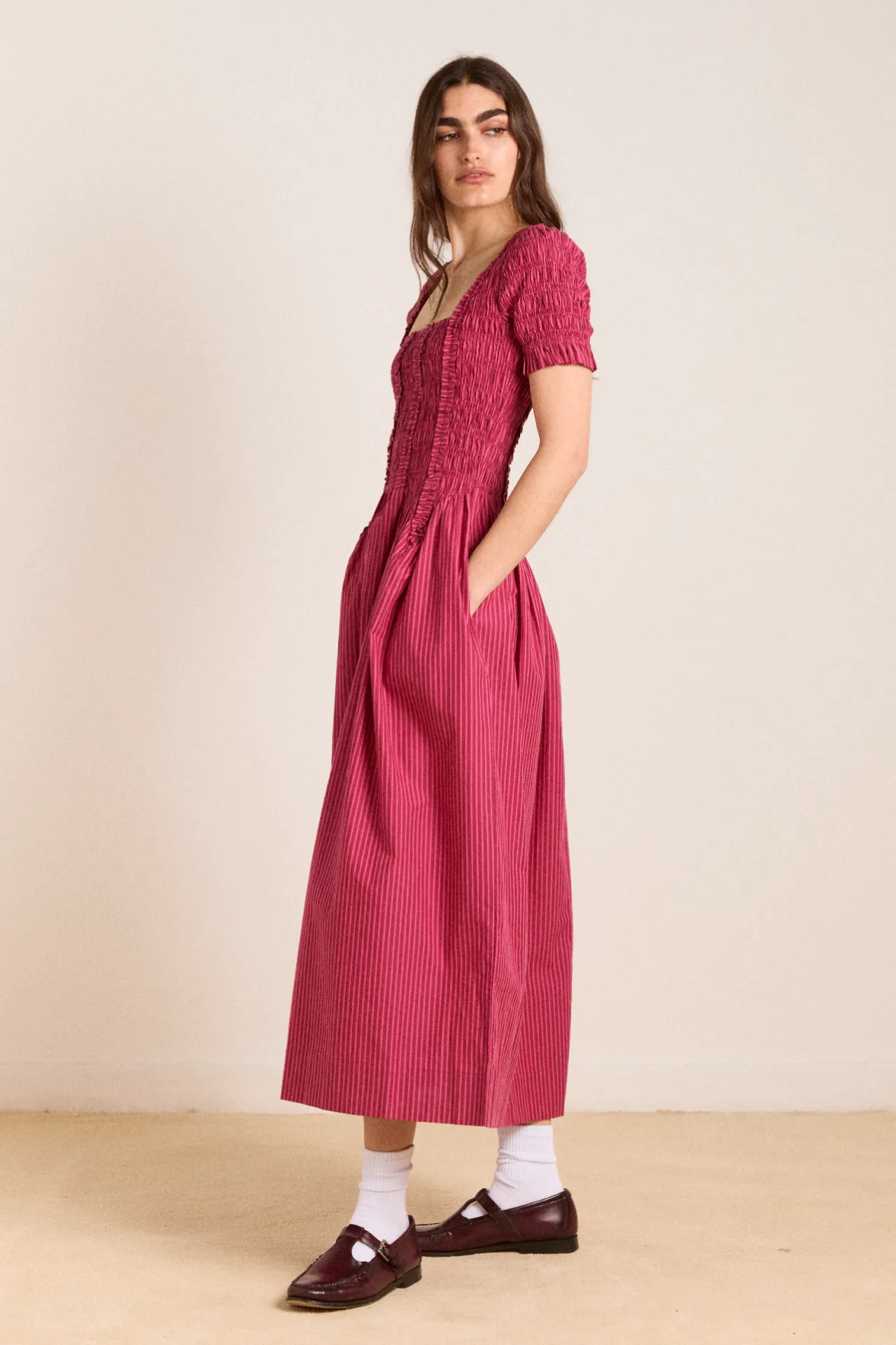 raphaela ruffle midi dress - berry business sold by Damson Madder product image thumbnail 4