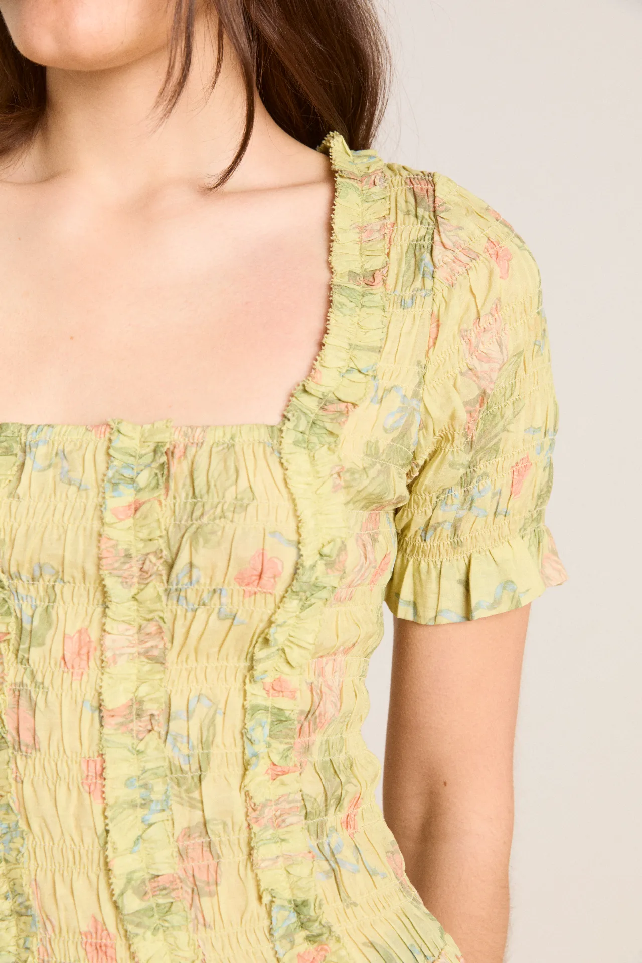 raphaela ruffle midi dress - sheer tulip olive sold by Damson Madder product image thumbnail 5