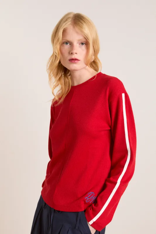 lilah long sleeve top - red rib sold by Damson Madder