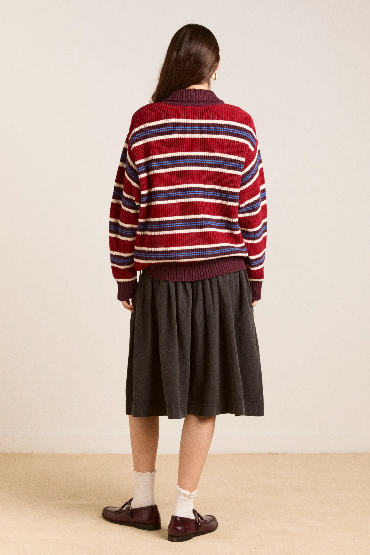 ilona striped rugby jumper - burg stripe sold by Damson Madder product image thumbnail 3