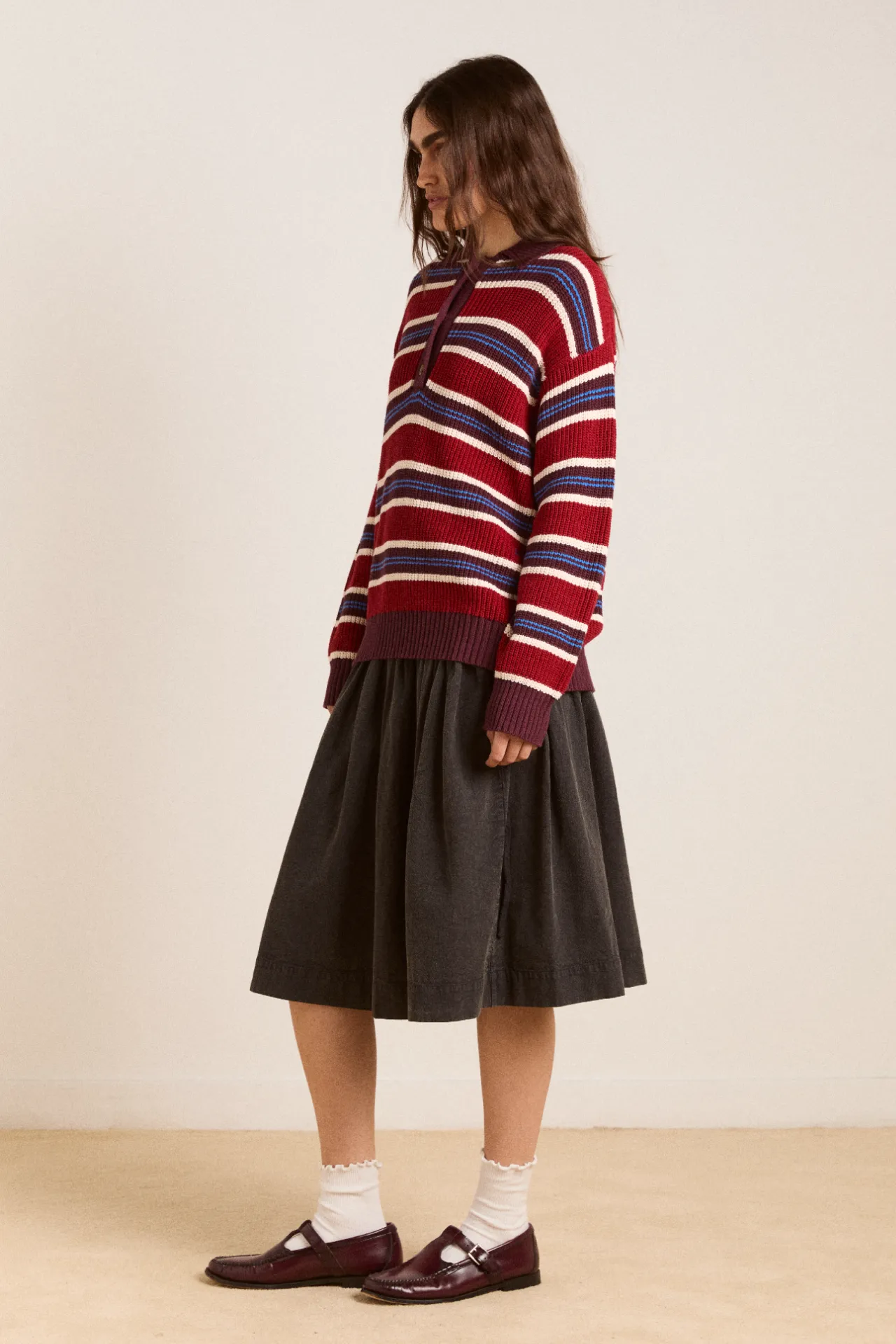ilona striped rugby jumper - burg stripe sold by Damson Madder product image thumbnail 4