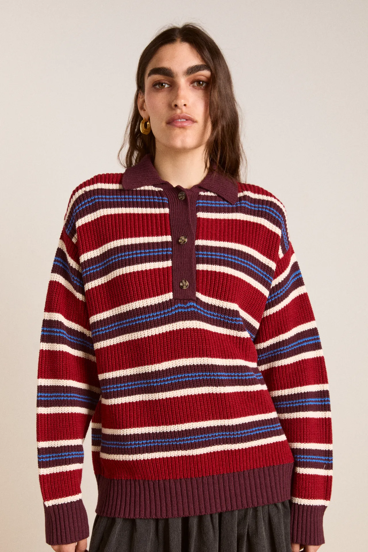 ilona striped rugby jumper - burg stripe sold by Damson Madder