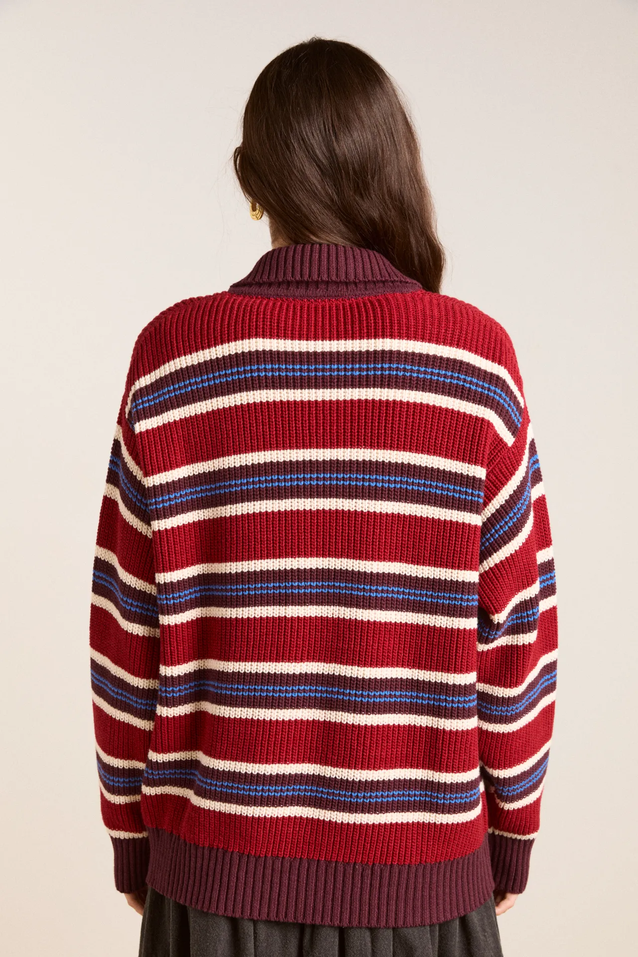 ilona striped rugby jumper - burg stripe sold by Damson Madder product image thumbnail 5