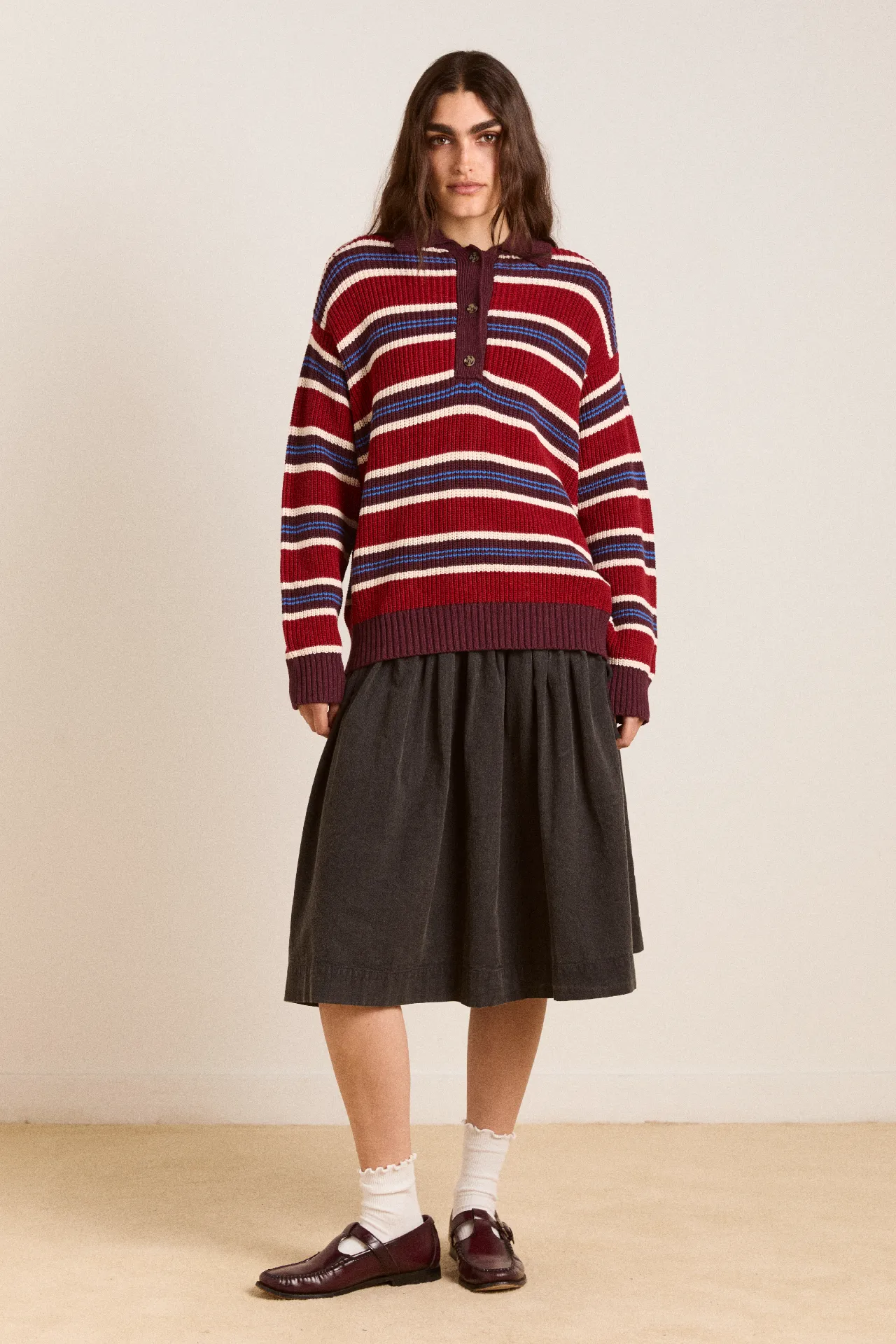 ilona striped rugby jumper - burg stripe sold by Damson Madder product image thumbnail 2