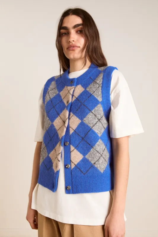 aggie knitted vest - argyle sold by Damson Madder