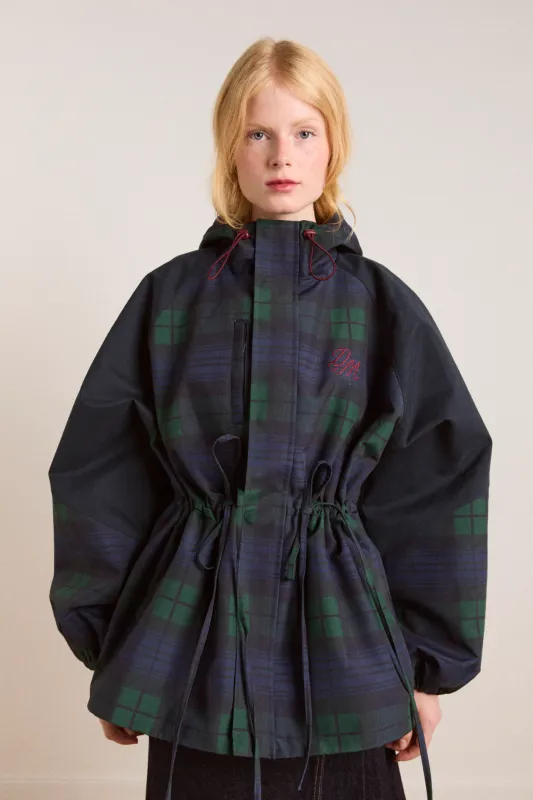 liu shower proof raincoat - navy check sold by Damson Madder