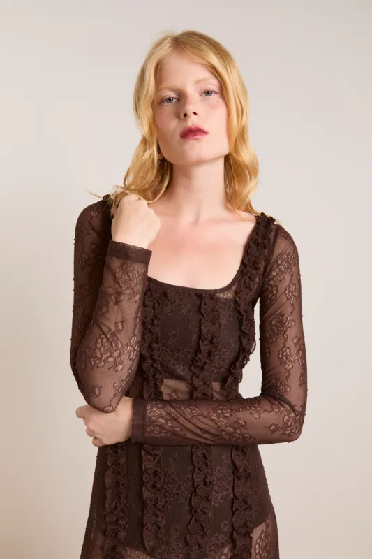 raphi lace midi dress - coffee Raphi Lace Midi Dress - Coffee
