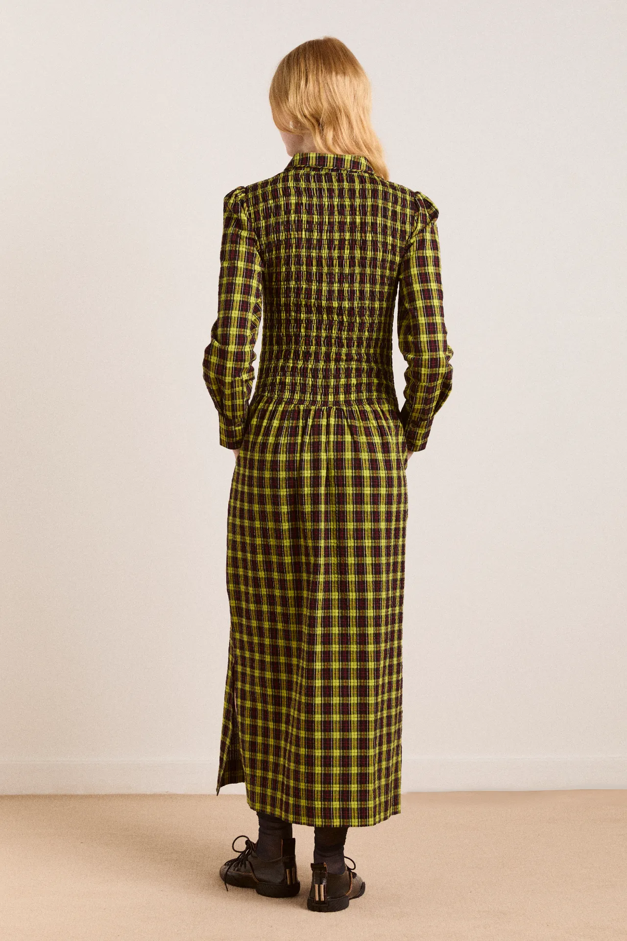 hazel long sleeve midi dress - bold yellow check sold by Damson Madder product image thumbnail 3