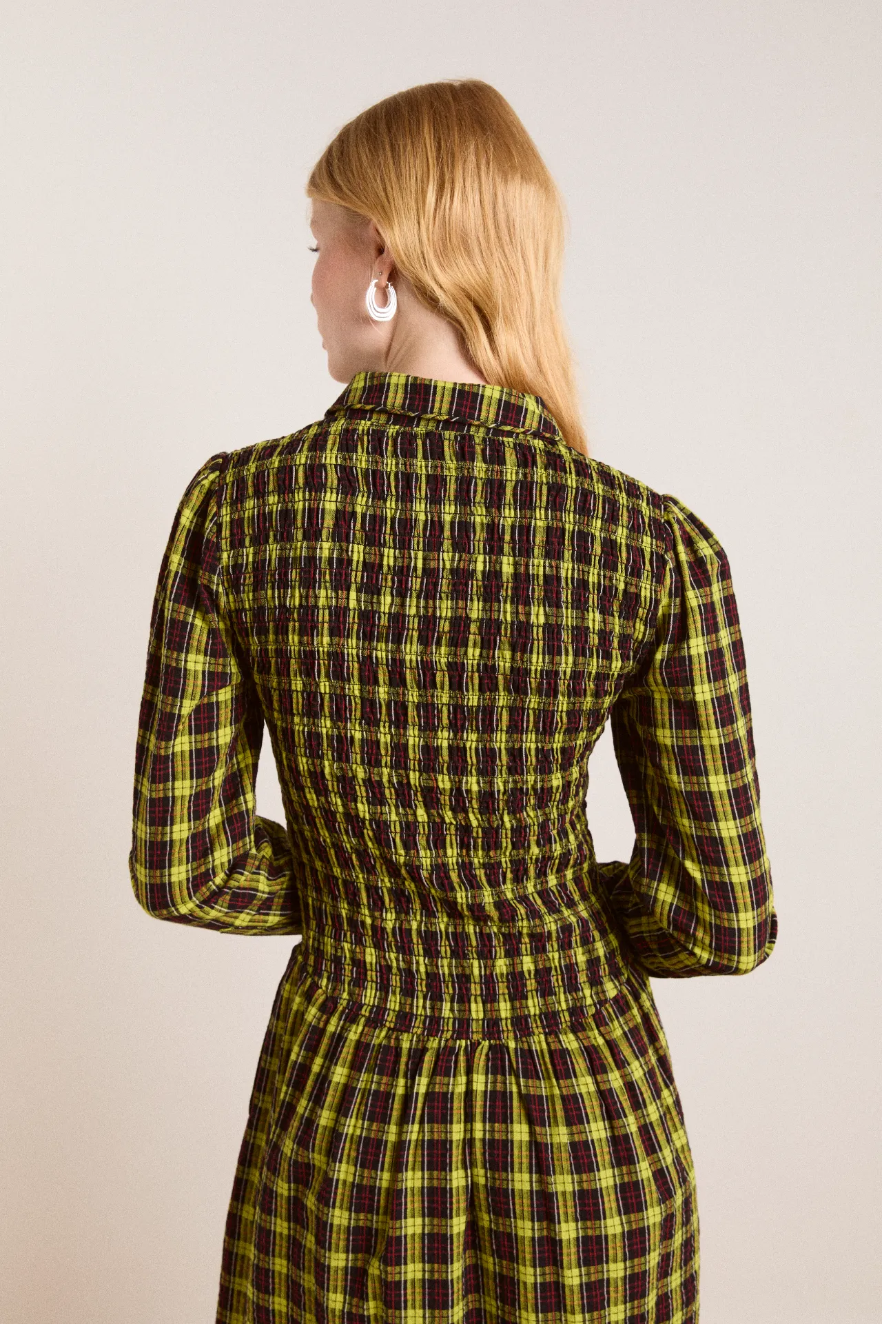 hazel long sleeve midi dress - bold yellow check sold by Damson Madder product image thumbnail 5