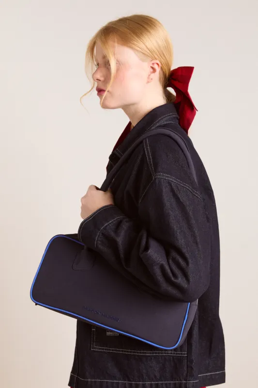 lenny large bowler bag - navy sold by Damson Madder