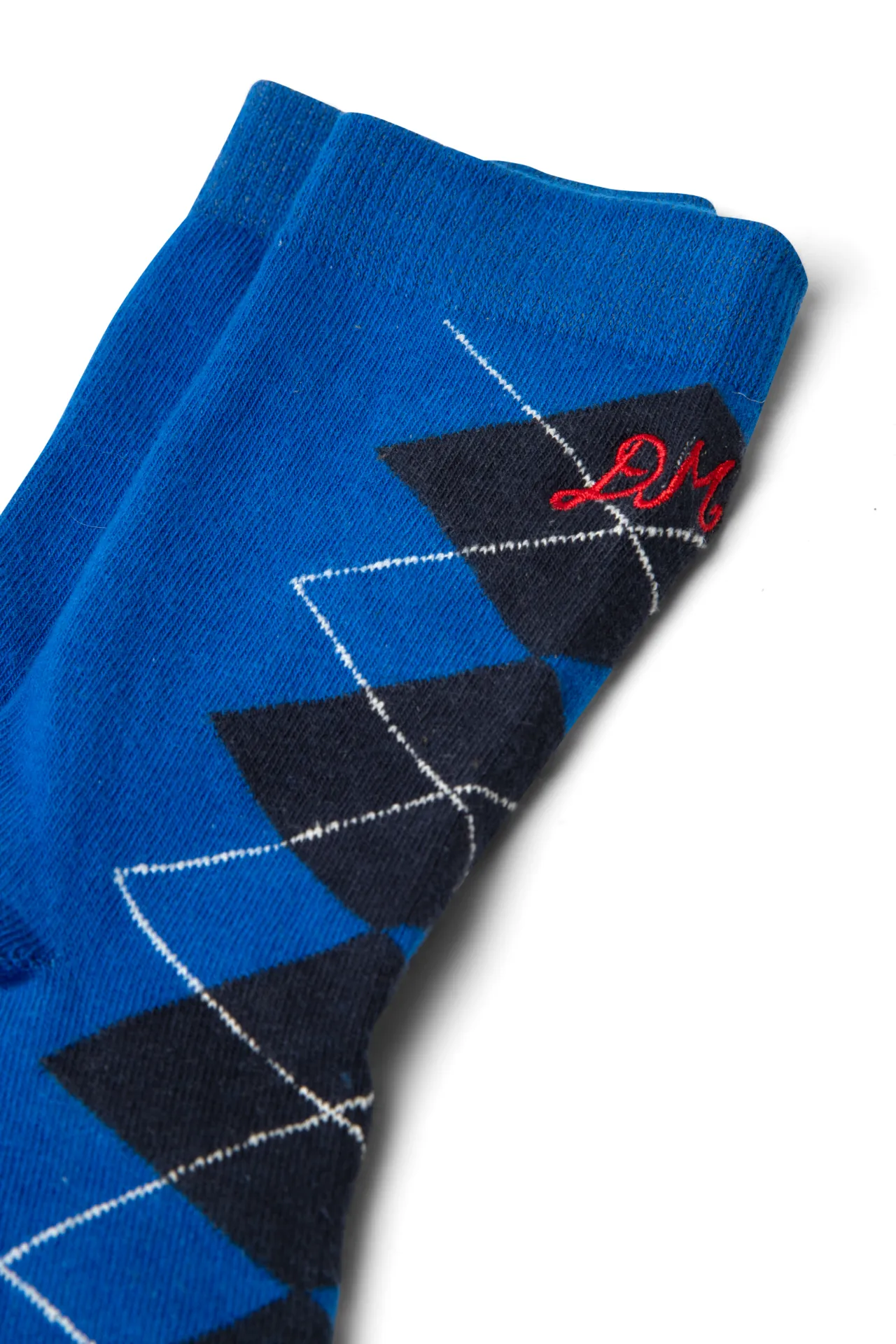 calf length argyle socks cobalt/grey sold by Damson Madder product image thumbnail 4
