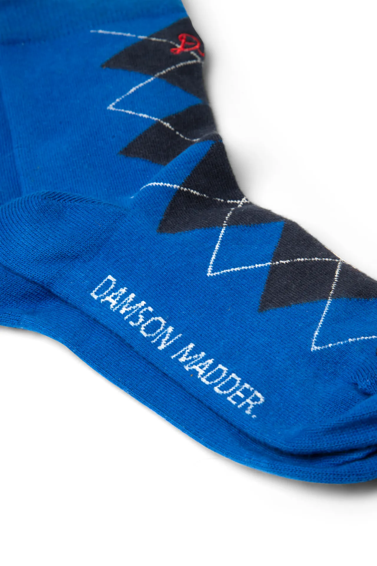 calf length argyle socks cobalt/grey sold by Damson Madder product image thumbnail 3