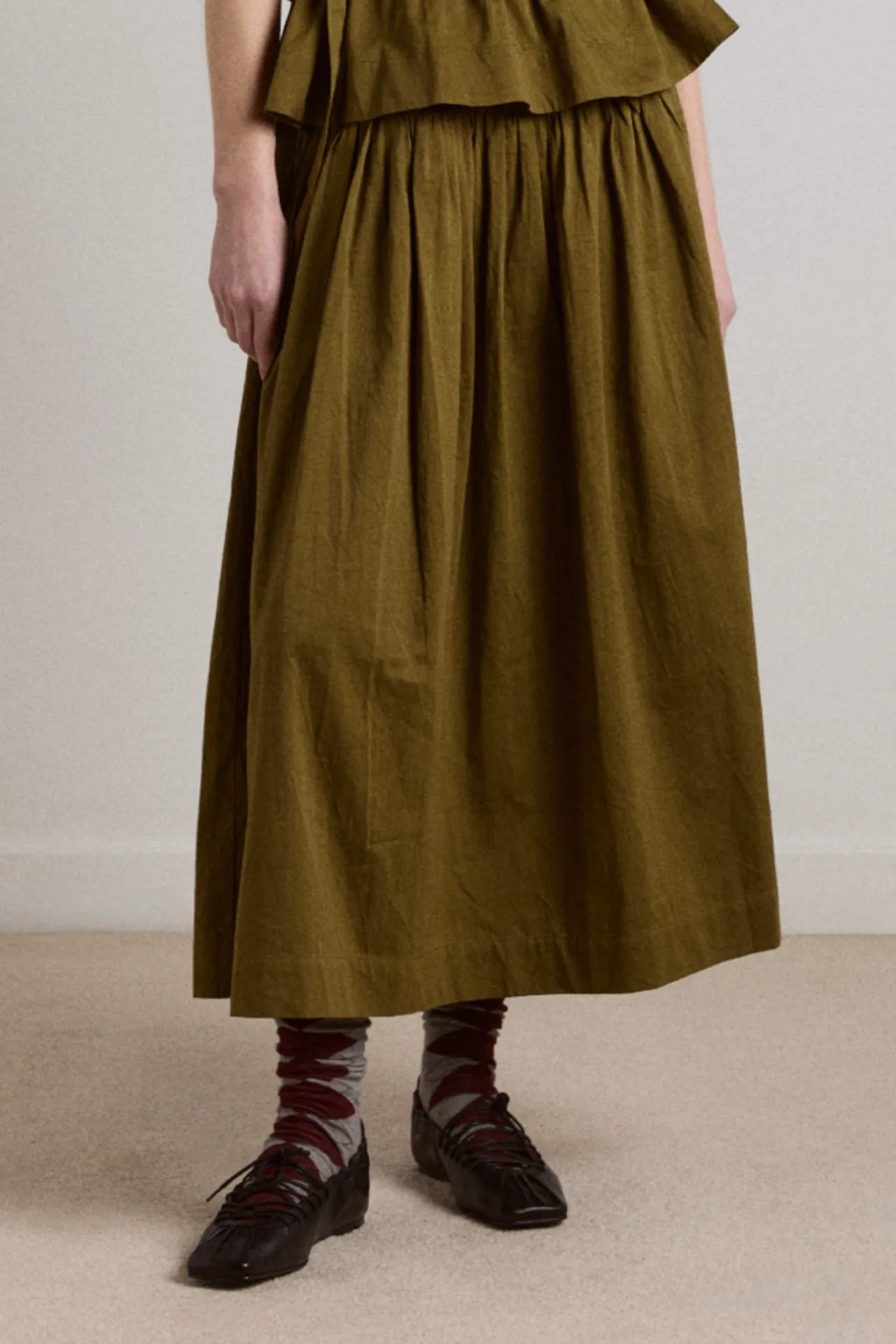 josie midi skirt - olive cotton satin sold by Damson Madder product image thumbnail 2