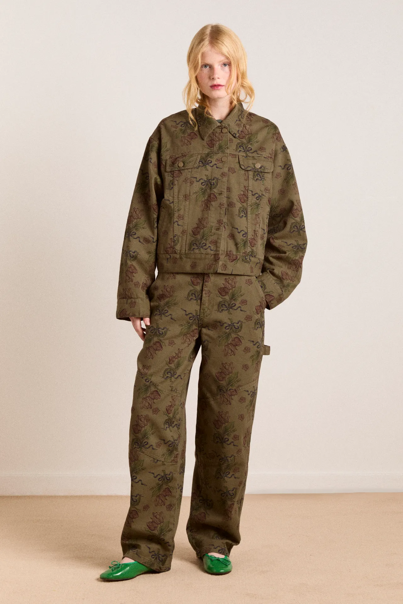 stacia jacket - overdye tulip khaki sold by Damson Madder