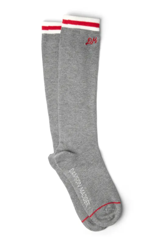 high knee sock - grey marl with red stripe sold by Damson Madder