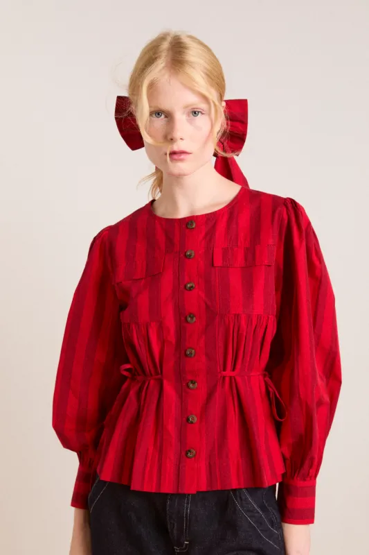 charlize blouse - red stripe sold by Damson Madder