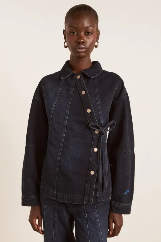 finella denim shirt - wavy seams sold by Damson Madder
