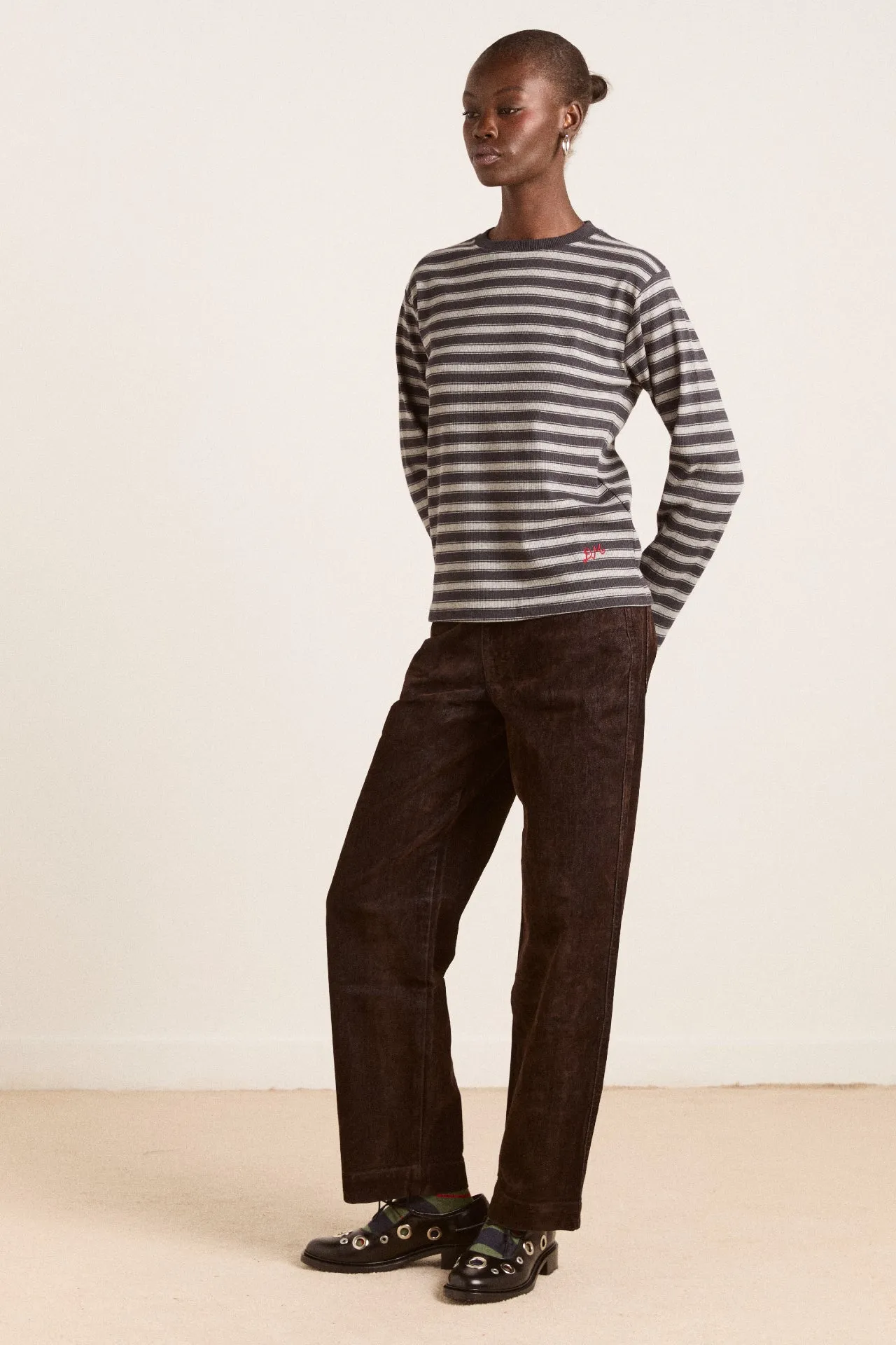 drew flocked denim jeans - chocolate brown sold by Damson Madder product image thumbnail 3