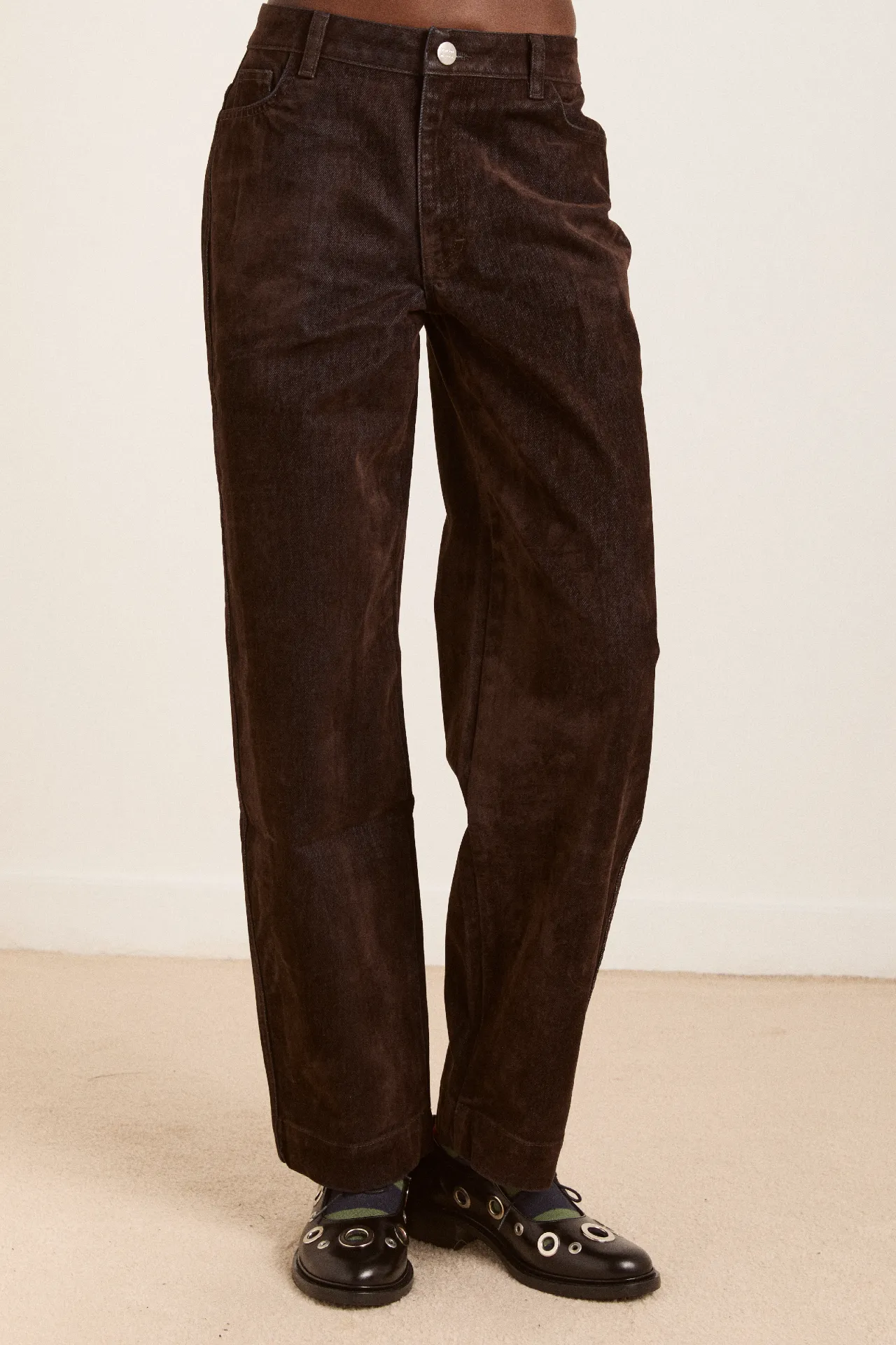 drew flocked denim jeans - chocolate brown sold by Damson Madder product image thumbnail 2