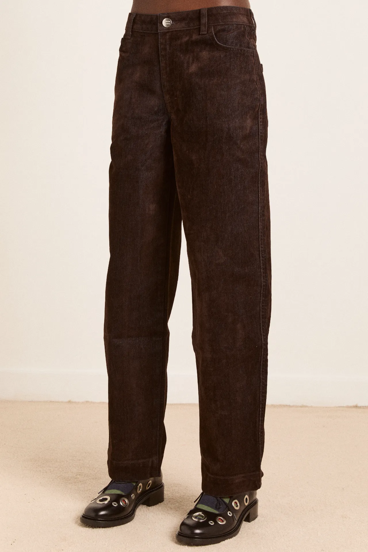 drew flocked denim jeans - chocolate brown sold by Damson Madder product image thumbnail 5