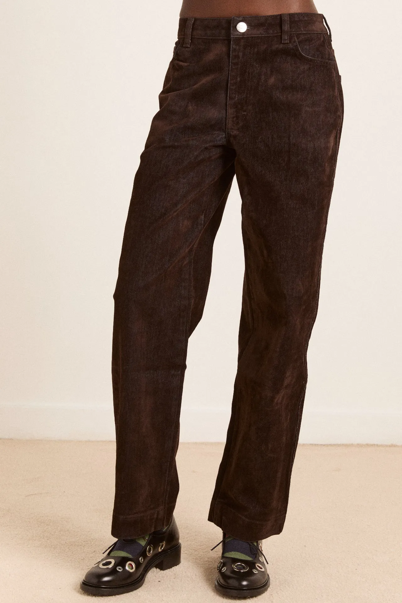 drew flocked denim jeans - chocolate brown sold by Damson Madder product image thumbnail 4