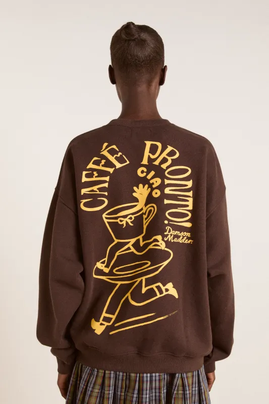 ciao cafe sweatshirt - chocolate sold by Damson Madder