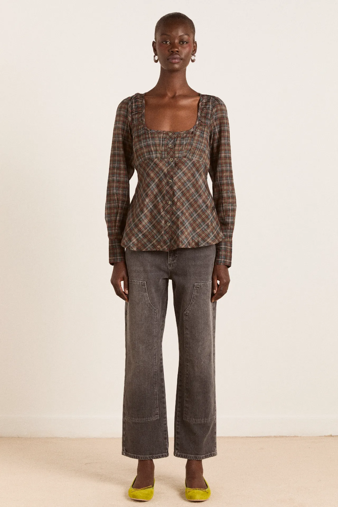lemi sheer blouse - multi check sold by Damson Madder product image thumbnail 2