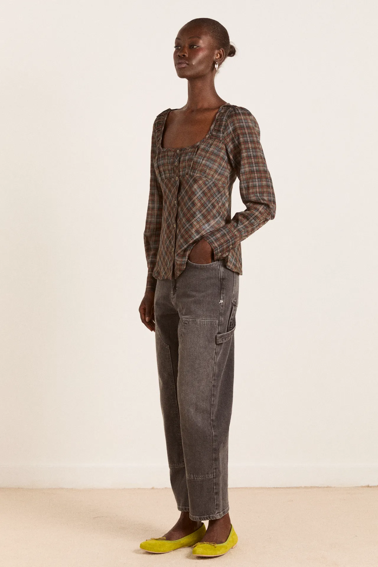 lemi sheer blouse - multi check sold by Damson Madder product image thumbnail 5