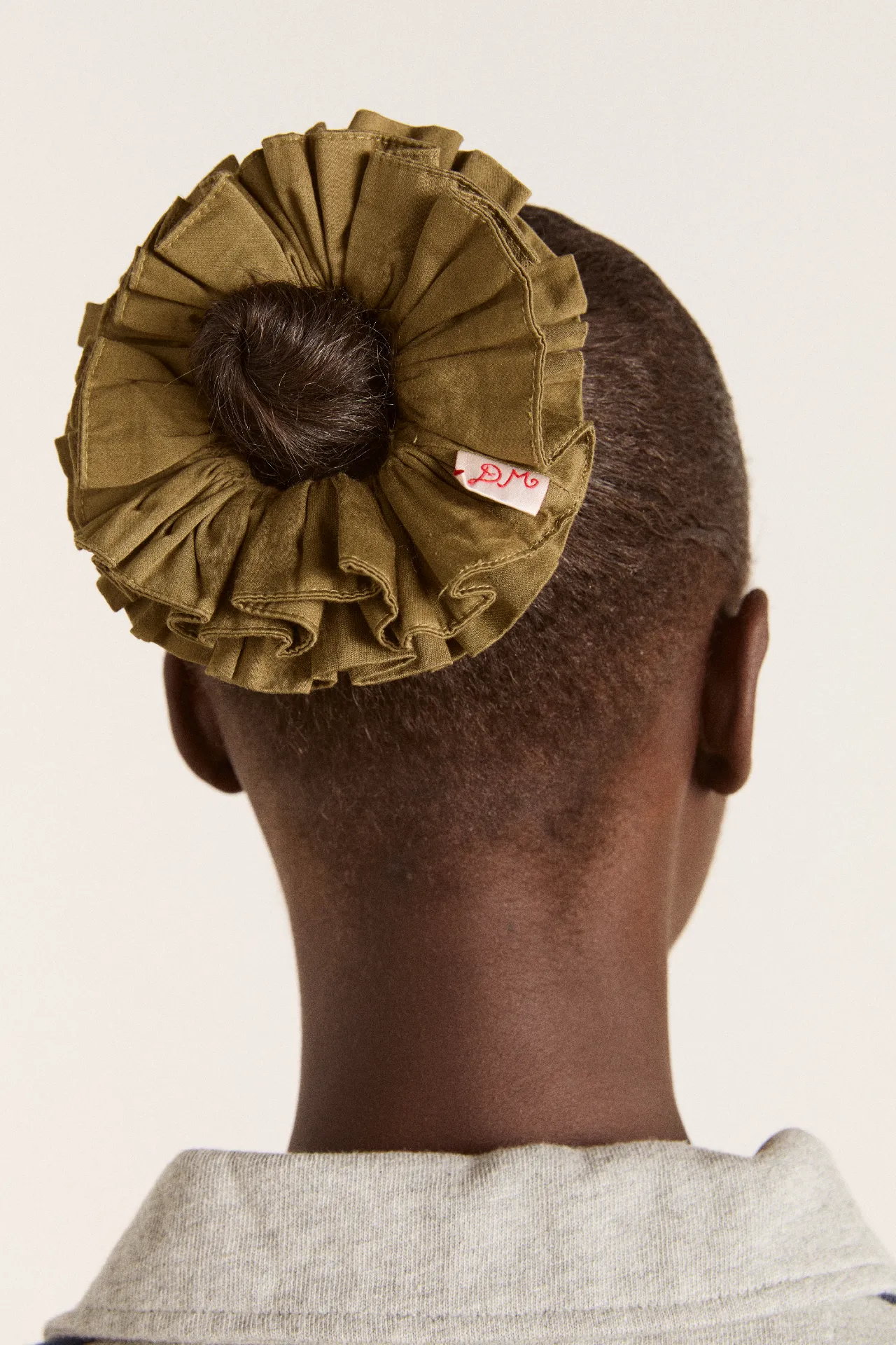 garter scrunchie - olive satin sold by Damson Madder product image thumbnail 3
