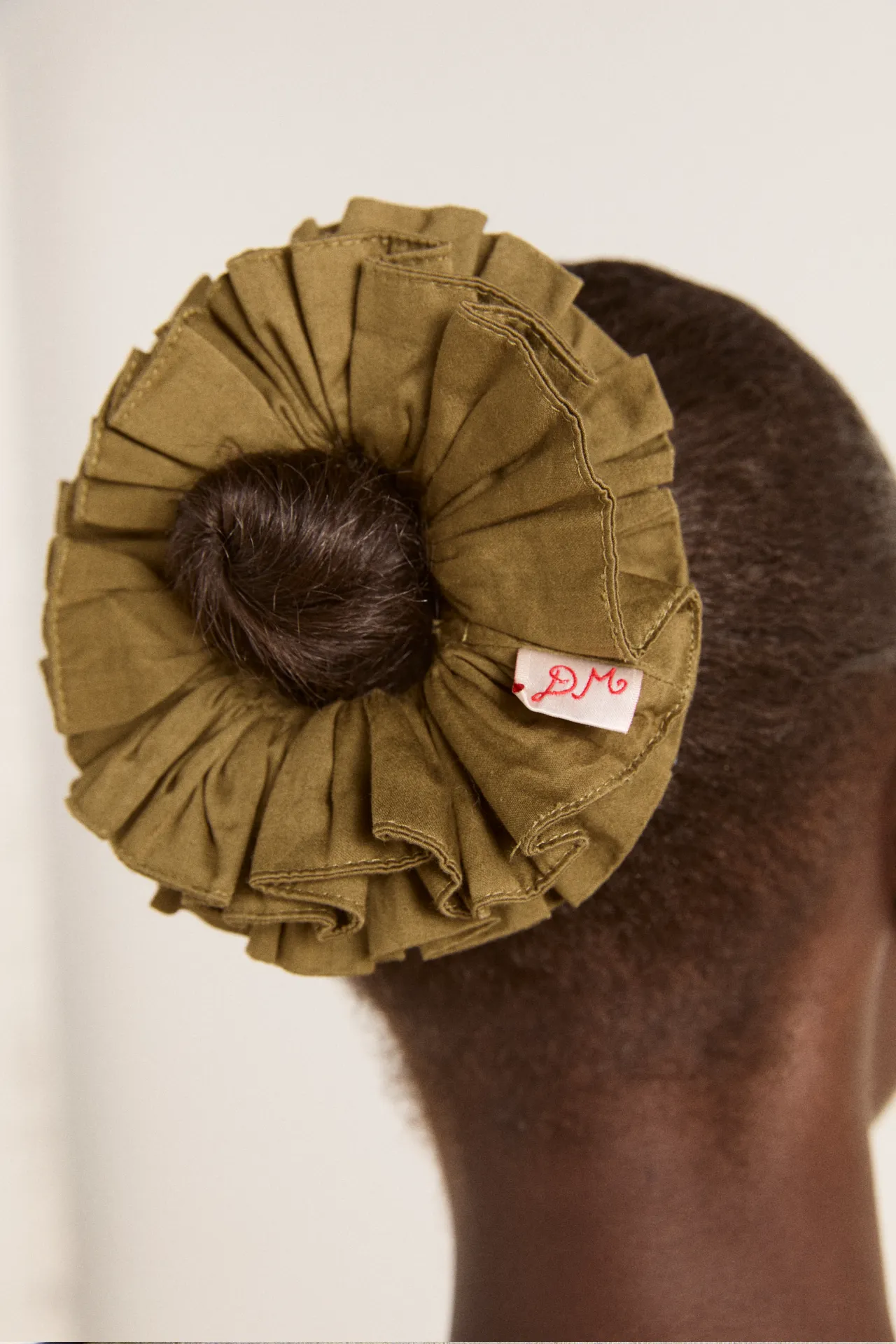 garter scrunchie - olive satin sold by Damson Madder product image thumbnail 2