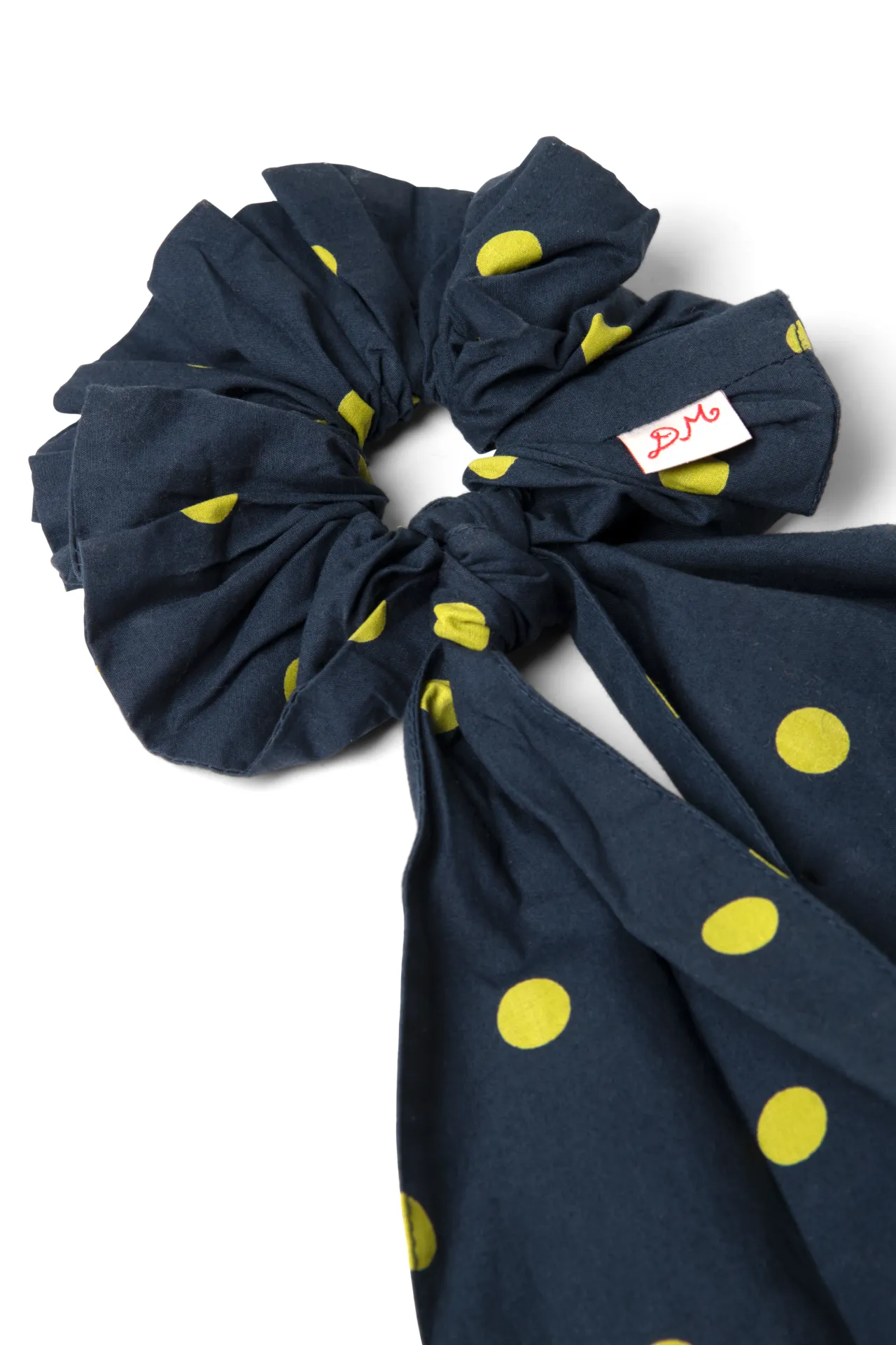 tie detail scrunchie in navy & olive spot sold by Damson Madder product image thumbnail 4