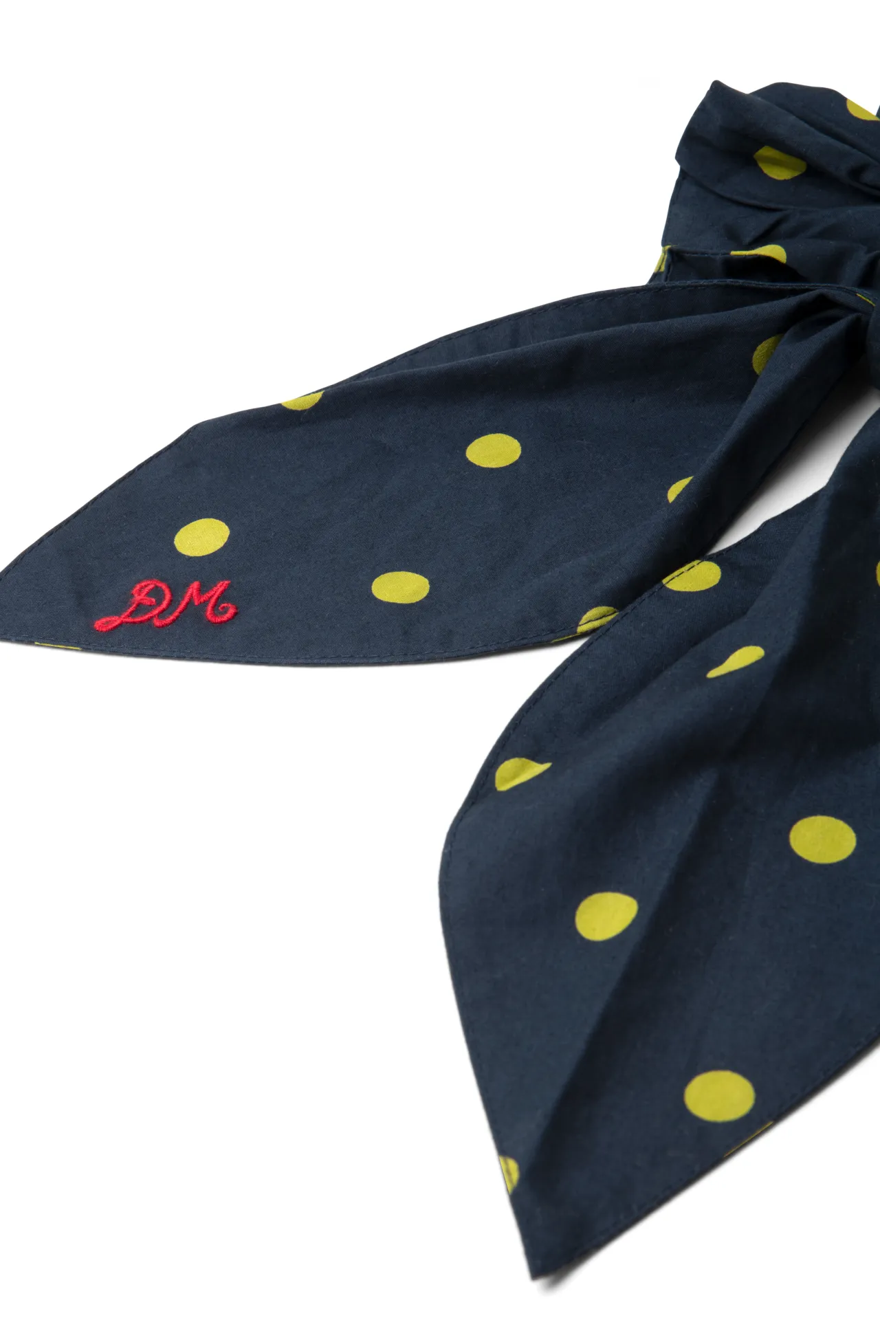 tie detail scrunchie in navy & olive spot sold by Damson Madder product image thumbnail 5